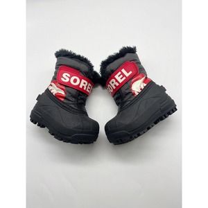 Sorel Toddler Snow Commander Black Red Fur Lined Winter Boots Toddler Size 5